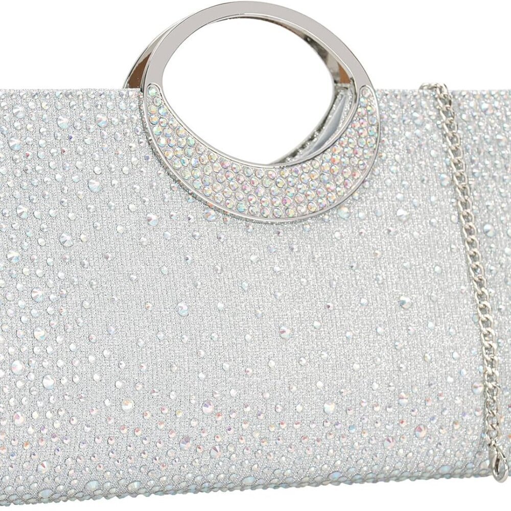 Dexmay Rhinestone Clutch Handbag with Crystal Handle for Wedding Party Elegant C